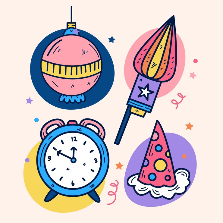 Free Vector hand drawn new year's eve elements collection