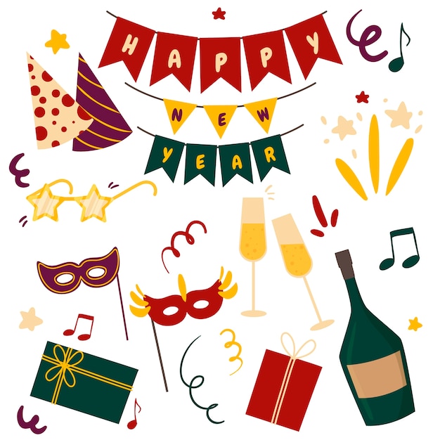 Free vector hand drawn new year's eve elements collection