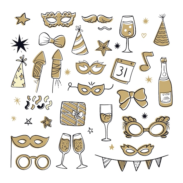 Hand drawn new year's eve elements collection