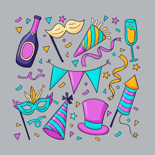 Free vector hand drawn new year's eve elements collection