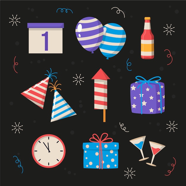 Free vector hand drawn new year's eve elements collection