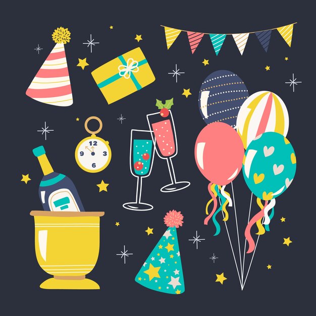 hand drawn new year's eve elements collection