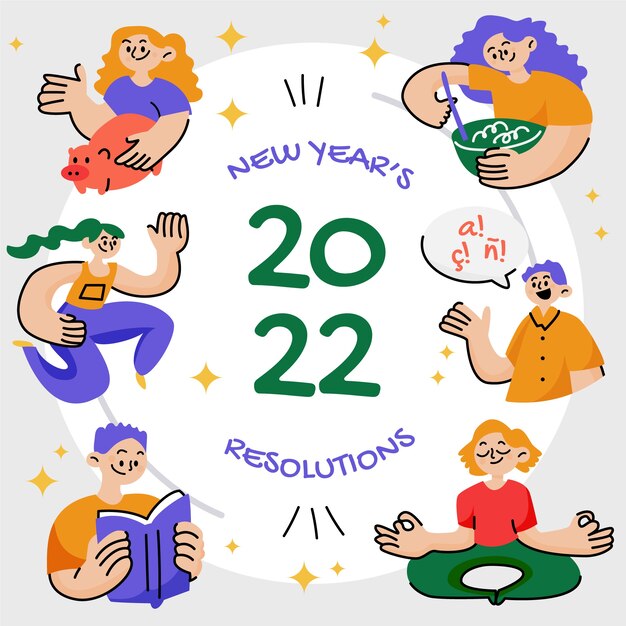 Vettore gratuito illustrazione disegnata a mano delle risoluzioni del nuovo anno