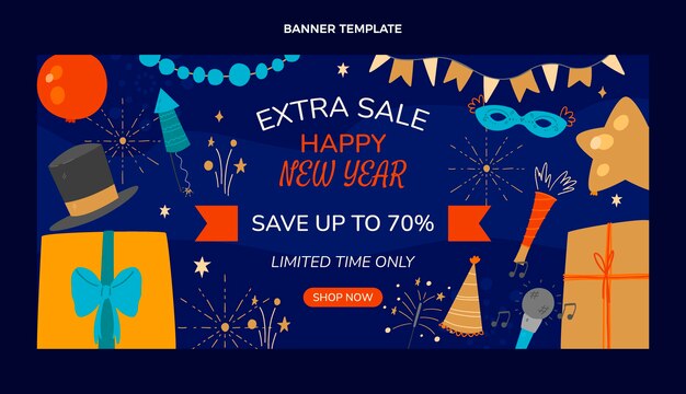 Free vector hand drawn new year sale horizontal banner