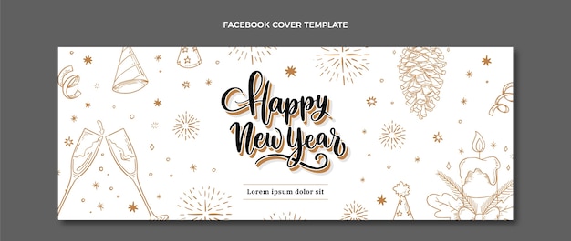 Hand drawn new year social media cover template