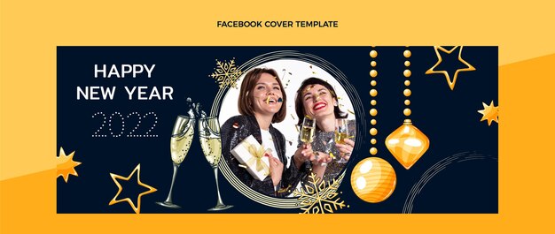 Hand drawn new year social media cover template