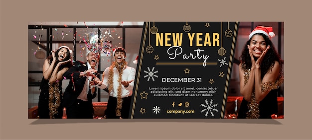 Hand drawn new year social media cover template