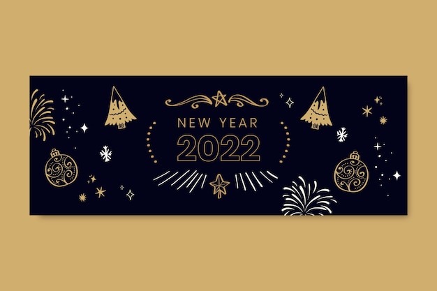 Hand drawn new year social media cover template