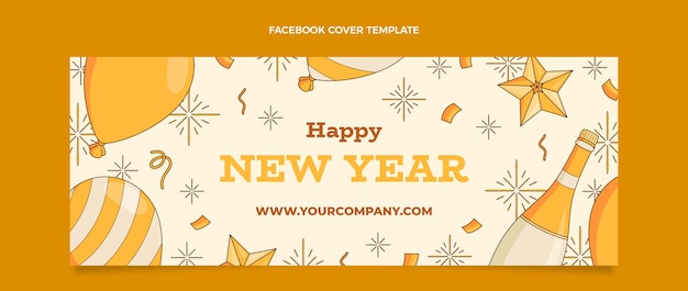 Hand drawn new year social media cover template