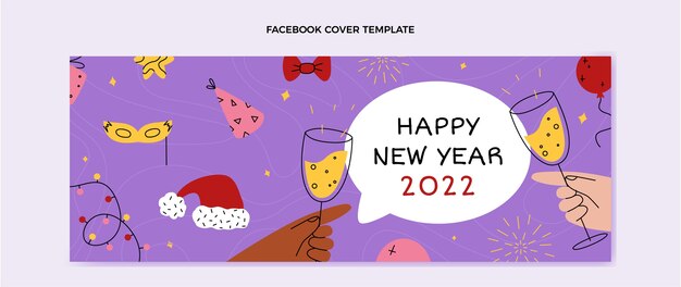 hand drawn new year social media cover template