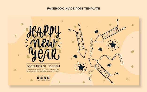 Hand drawn new year social media post template