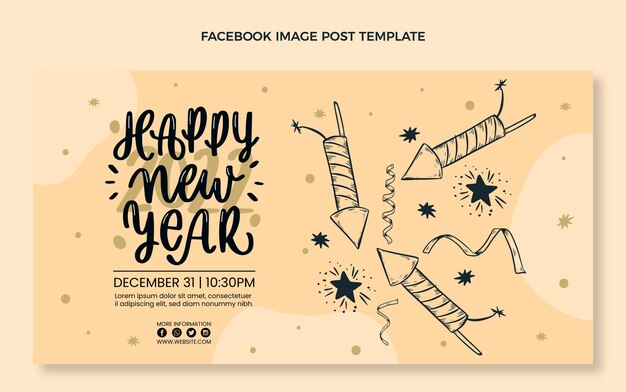 Hand drawn new year social media post template