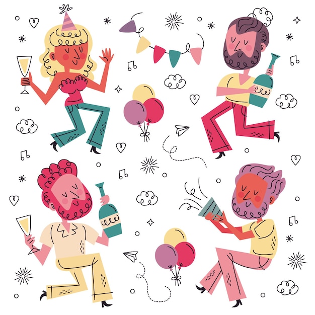 Hand drawn new year stickers