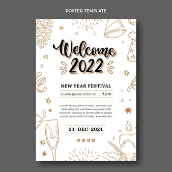 Hand drawn new year vertical poster template