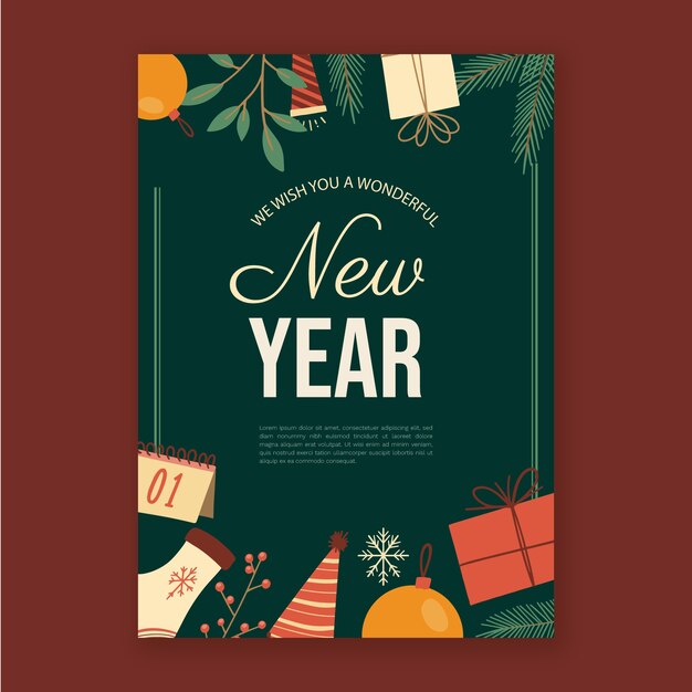 Hand drawn new year vertical poster template