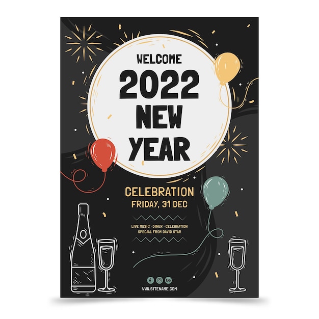 Hand drawn new year vertical poster template