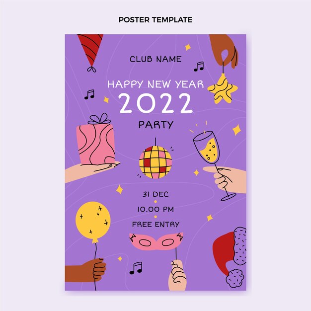 Free vector hand drawn new year vertical poster template