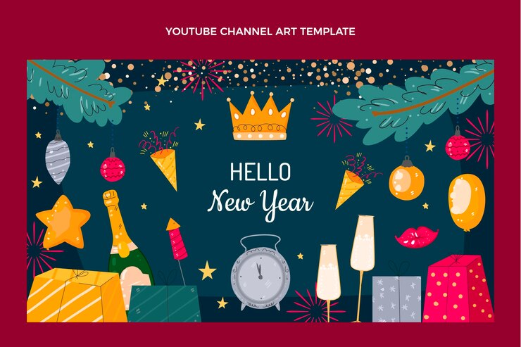 Бесплатный Вектор нарисованное от руки новогоднее искусство канала youtube