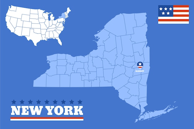 Vettore gratuito mappa del profilo dello stato di new york disegnata a mano