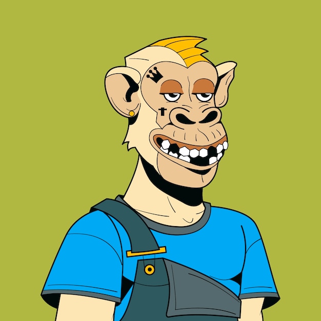 Бесплатное векторное изображение Нарисованная рукой иллюстрация обезьяны в стиле nft