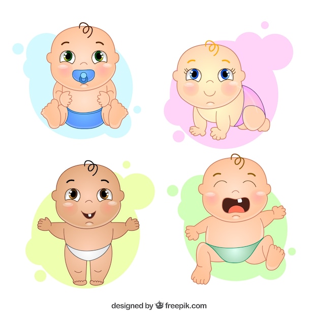 Hand drawn nice baby with different gestures