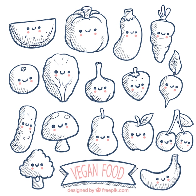 Free vector hand drawn nice characters vegan food