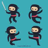 Free vector hand drawn ninja character in different poses