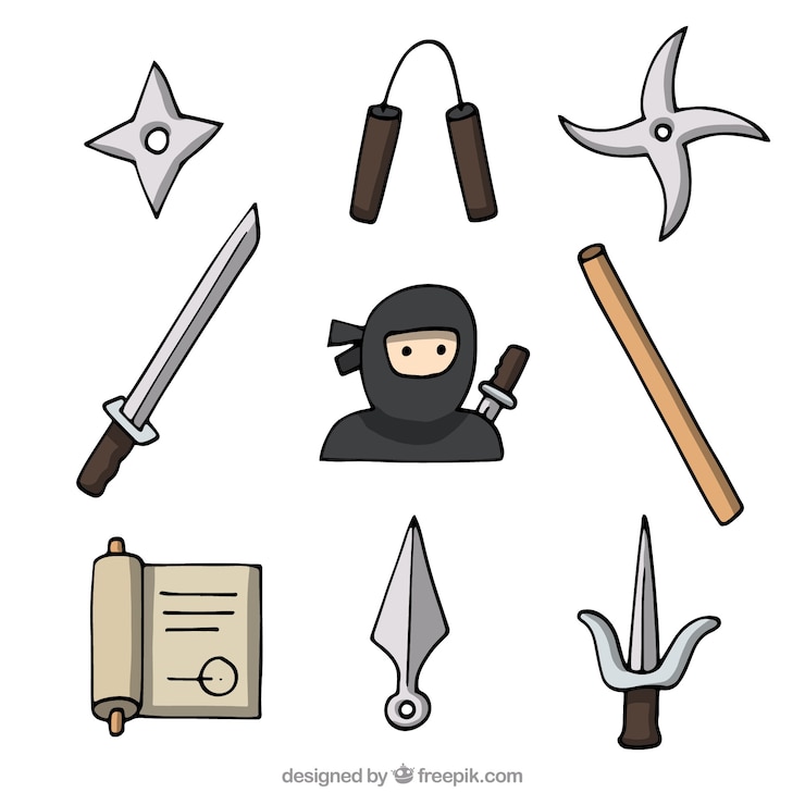 Free Vector hand drawn ninja element collection