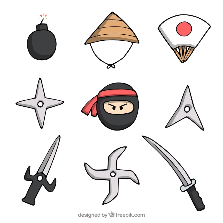 Free Vector hand drawn ninja element collection