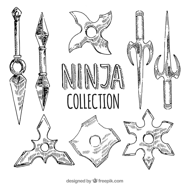 Vettore gratuito collezione di elementi ninja disegnati a mano