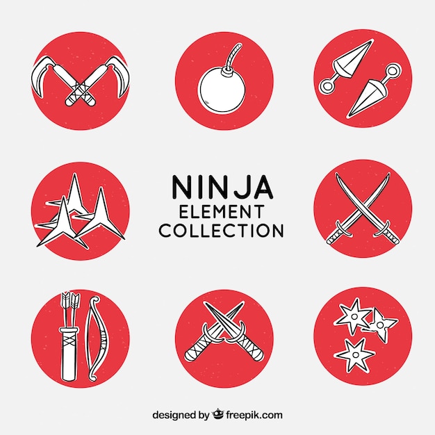 Collezione di elementi ninja disegnati a mano