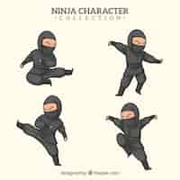 Free vector hand drawn ninja warrior in different poses