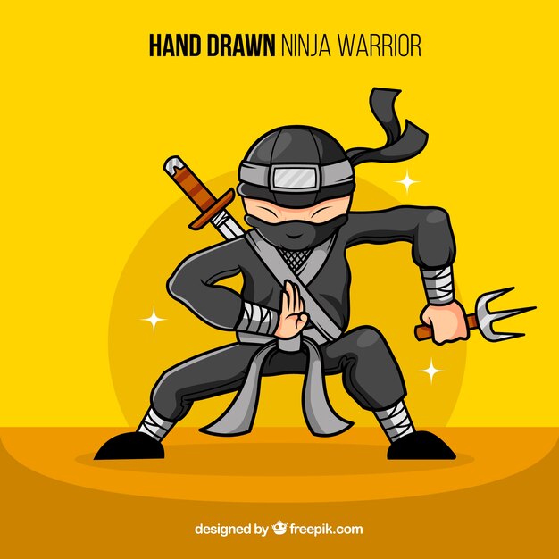 Hand drawn ninja warrior