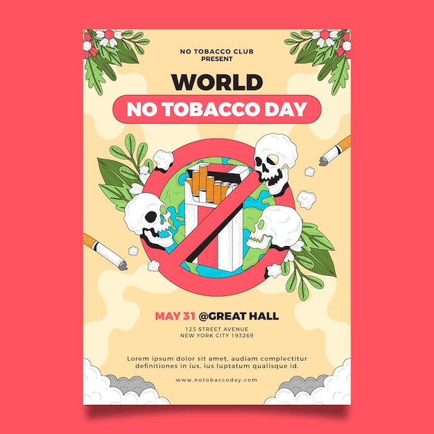 Free vector hand drawn no tobacco day vertical poster template