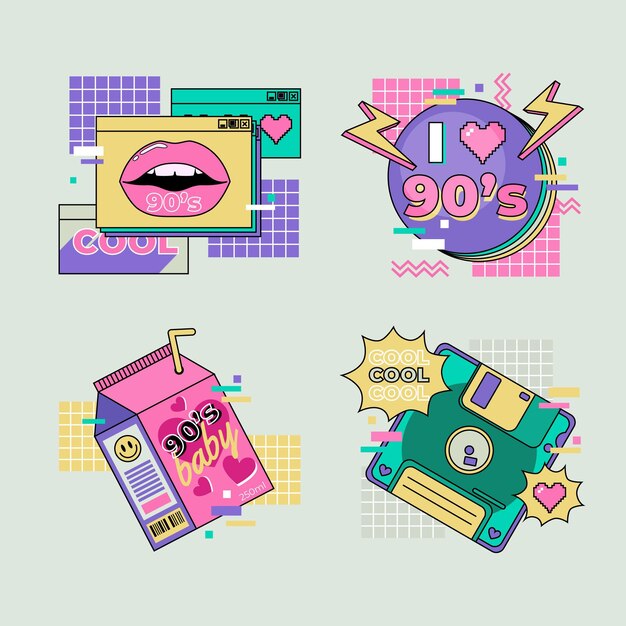 Hand drawn nostalgic 90's badges