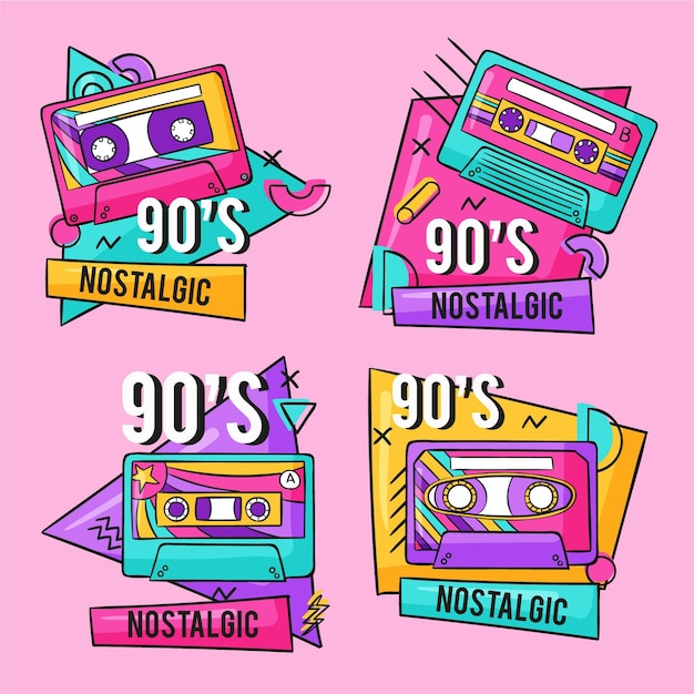 Free vector hand drawn nostalgic 90's badges