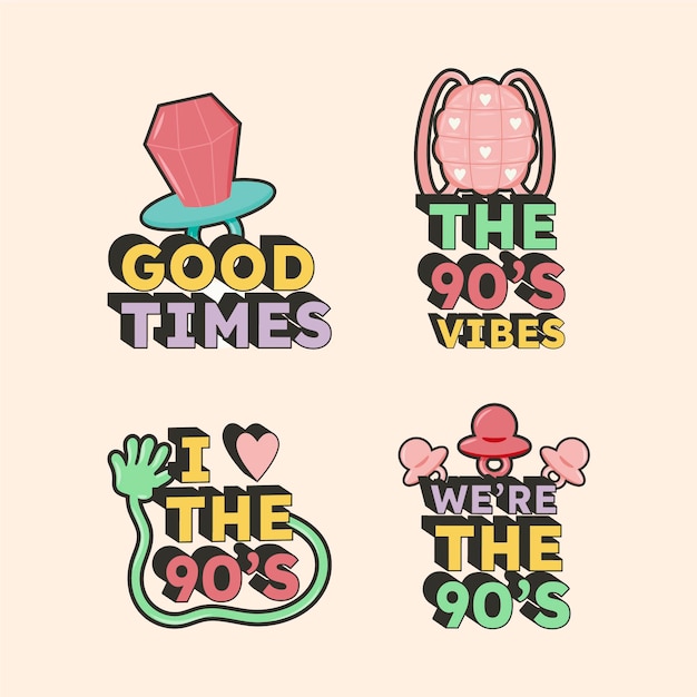 Hand drawn nostalgic 90's badges