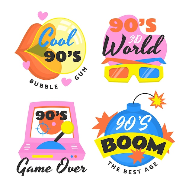 hand drawn nostalgic 90's badges