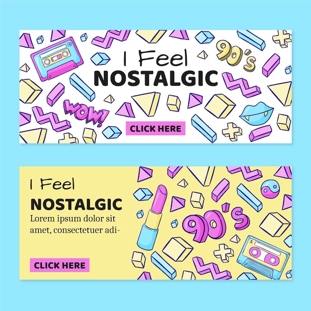 Free vector hand drawn nostalgic 90's banners