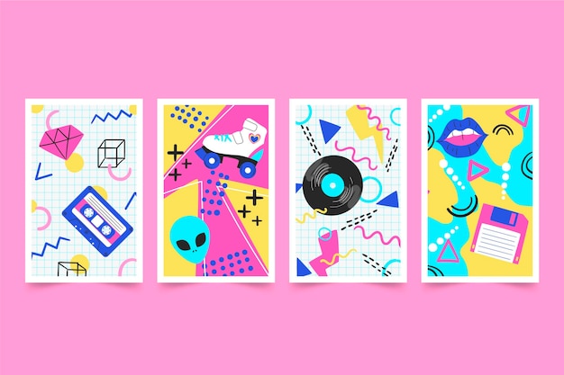 Free vector hand drawn nostalgic 90's covers collection