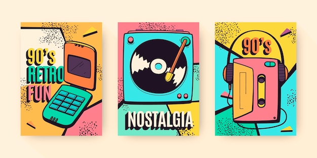 Free vector hand drawn nostalgic 90's covers