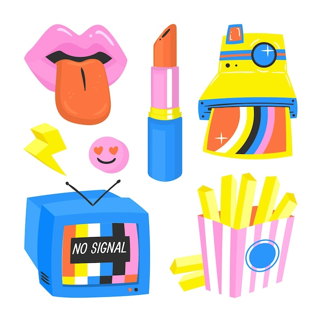 Free vector hand drawn nostalgic 90's element collection