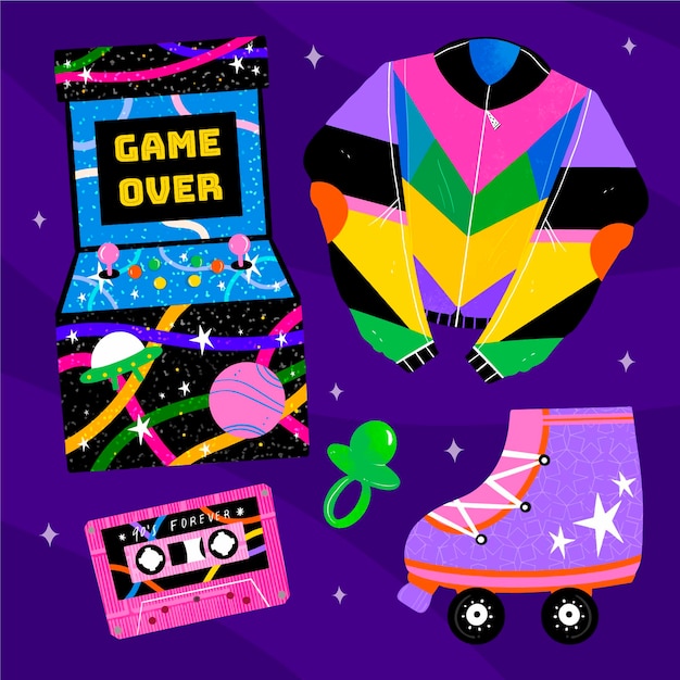 Free vector hand drawn nostalgic 90's element collection