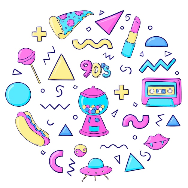 Free vector hand drawn nostalgic 90's elements collection