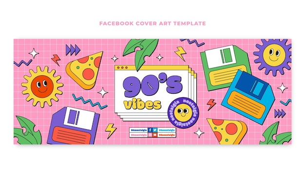 Hand drawn nostalgic 90's facebook cover