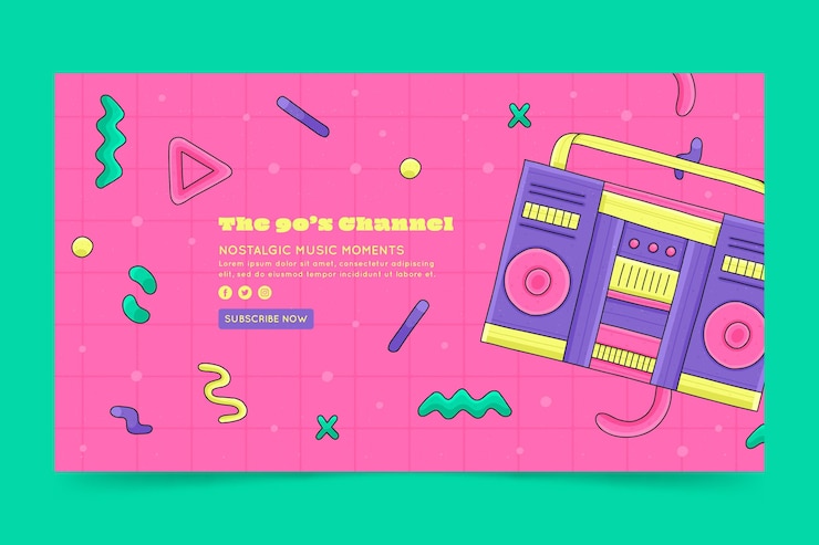 Free Vector hand drawn nostalgic 90's youtube channel art
