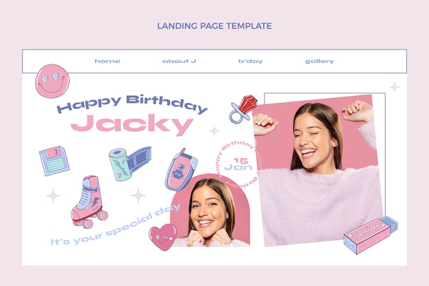 Hand drawn nostalgic birthday landing page