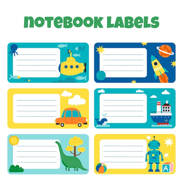 Hand drawn notebook label collection