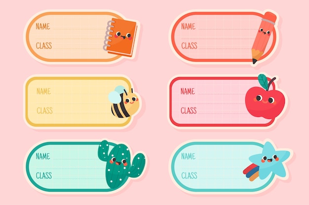 Hand drawn notebook label collection
