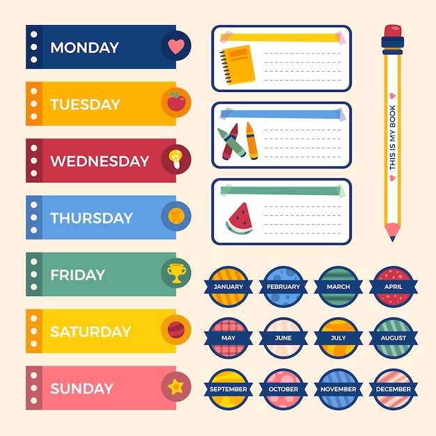 Handwritten days of the week monday, tuesday, wednesday, thursday, friday, saturday  sunday. Modern colorful design for calendar, weekly plan, organizer. Vector  illustration 6656246 Vector Art at Vecteezy